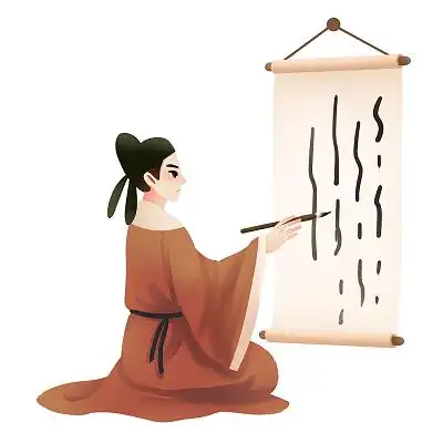 古代人物卡通手绘提笔写诗的古代诗人人物素材诗人人物元素