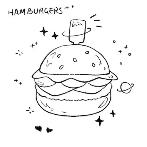 汉堡简笔画丨黑白ins风插画手账素材贴纸