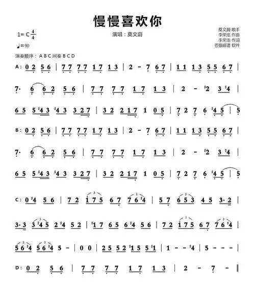 慢慢喜欢你简谱 c调-苍强曲谱