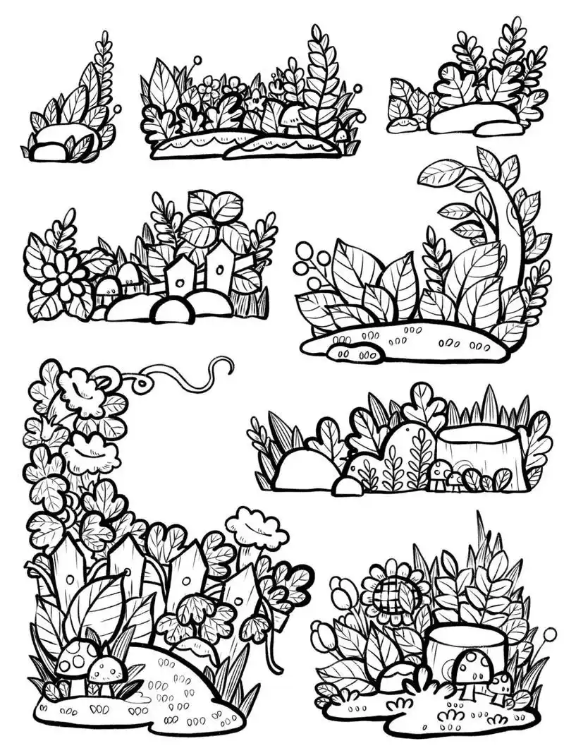 植物花丛94简笔画5 儿童画植物花丛万能素材,都是儿童画上常用的