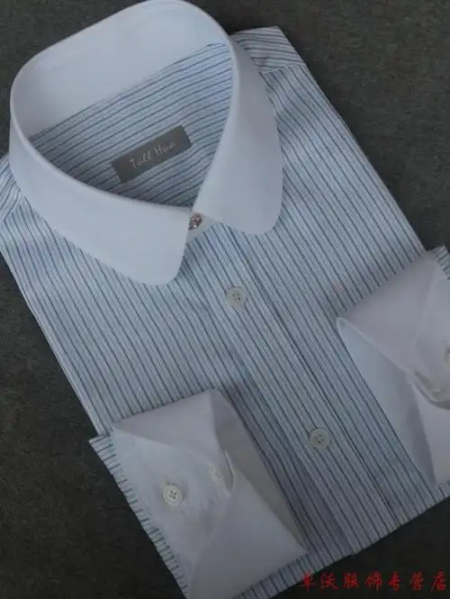 男士伊顿领条纹长袖衬衫 法士袖口 异色领衬衣 坯帅 浴血黑帮同款