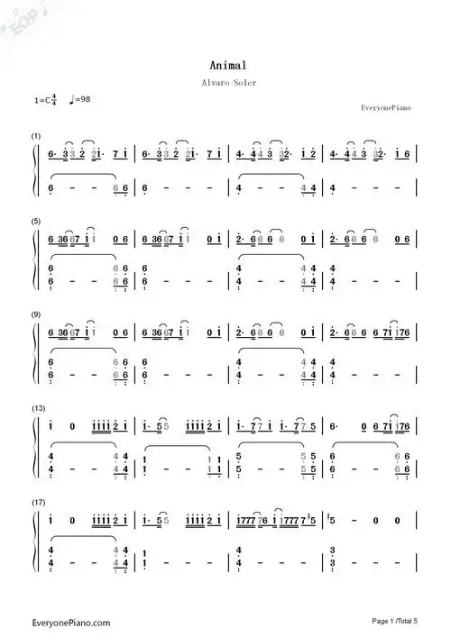 animal-alvaro soler双手简谱预览1