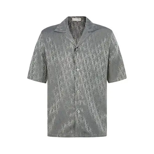 diorhomme灰色logo印花男士日常休闲短袖衬衫衬衫