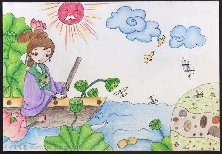 儿童画优秀奖作品采莲曲彩色儿童画