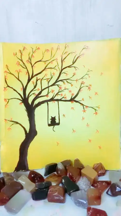 瓦片画,晚秋,简单易学,喜欢的拿起画笔跟我一起画画吧97