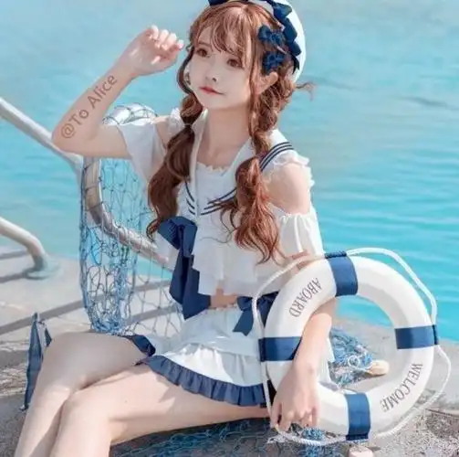 泳衣制服_学生jk制服裙女生短袖防晒泳装女生甜美泳衣2021春夏成人