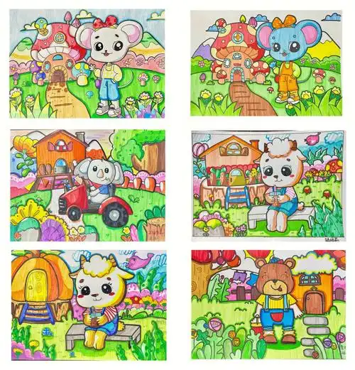 动物简笔画美术作品