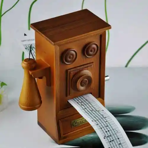 复古diy木质手摇纸带 18音留声机音乐盒谱曲八音盒男友女生日礼物