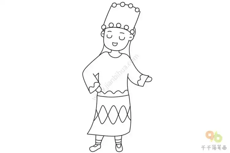 少数民族景颇族女孩简笔画
