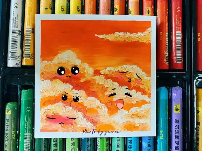 96手绘打卡第66天96油画棒风景作品 |火烧云| 详细教程原创作品