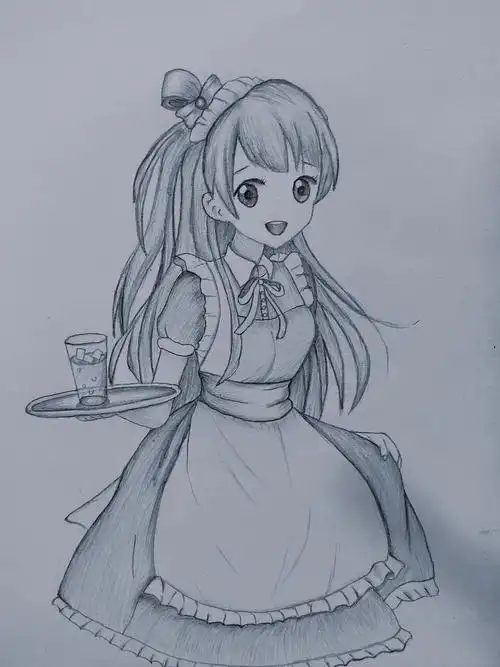 素描美少女卡通画!