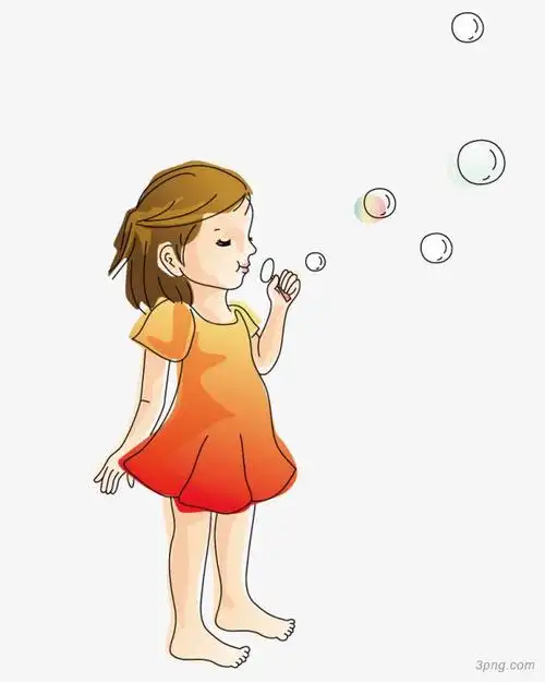 吹泡泡的小女孩png素材透明免抠图片动植人物