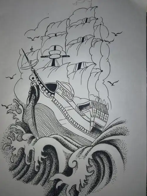 钢笔画乘风破浪