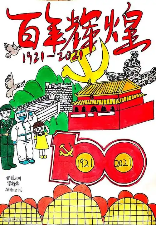 "党史学习教育 忆百年征程"建党节主题绘画简单-图2