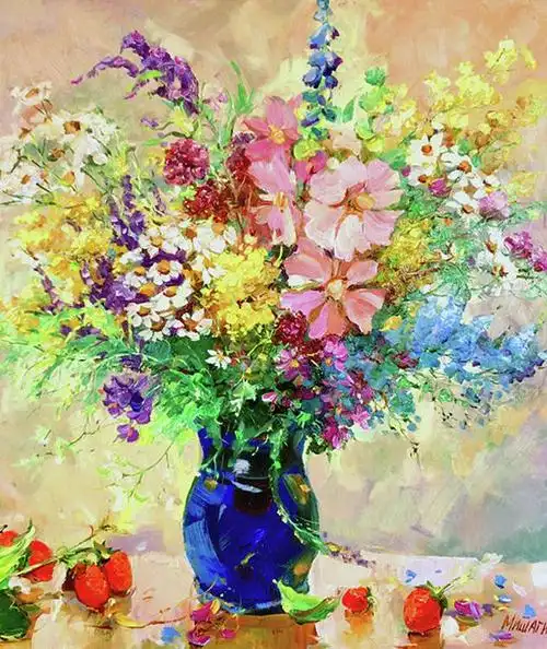 色彩明亮丰富杂而不乱的静物花卉别有一番享受