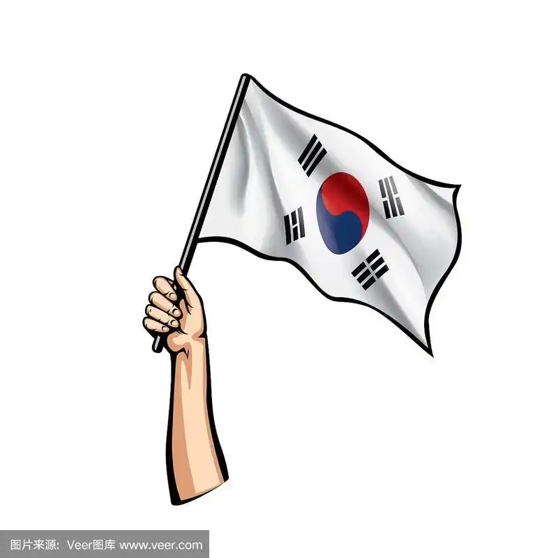 白色背景上的韩国国旗和手.矢量图