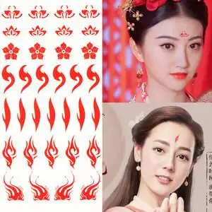 贴 古风凤九同款额贴古装花钿凤尾花纹身贴桃花热巴印花儿童古装莲花