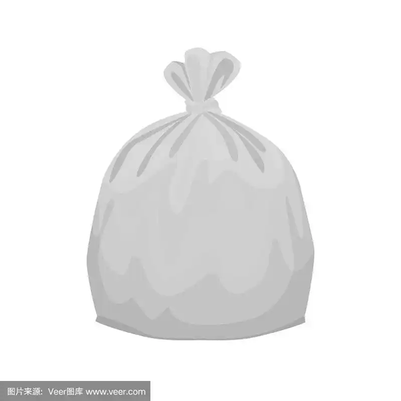 灰色塑料垃圾袋为废物包装分离孤立在白色方形背景,插图塑料垃圾袋为