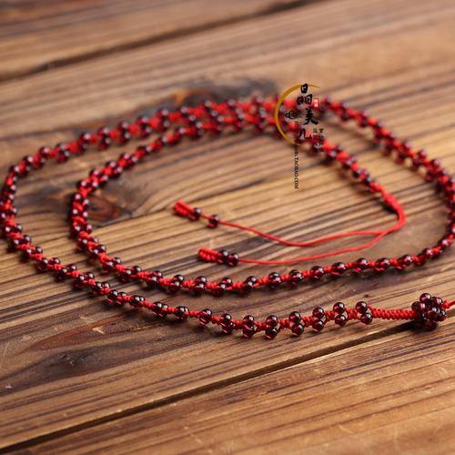 本命年红绳腰链女款天然石榴石红红腰带生肖龙腰绳手工编织