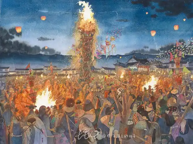 《火把节》/纸本水彩 /  48*36cm/2020