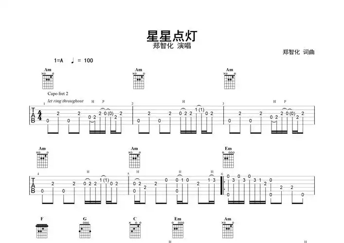 星星点灯指弹吉他谱_郑智化_独奏六线谱_弹走鱼尾纹上传