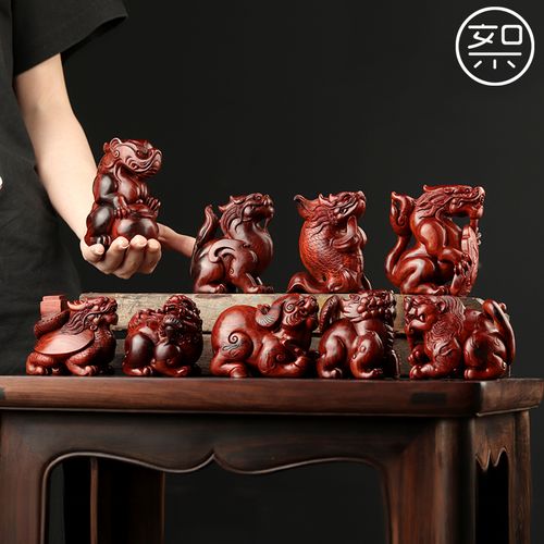 絮旧 龙九子摆件 印度小叶紫檀木雕工艺品瑞兽湘工纯手工雕刻小件