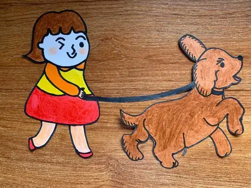 剪纸:人类与动物—女孩与小黄狗