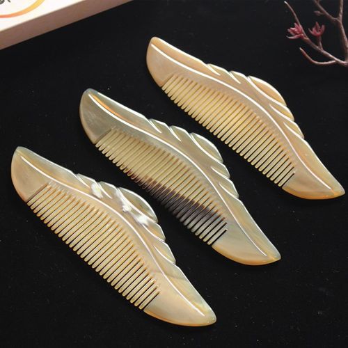 精致叶子雕刻牛角梳天然牦牛角梳子叶子美发梳