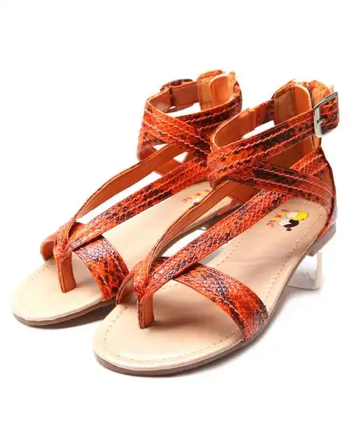女童中橙色夹脚罗马童装凉鞋