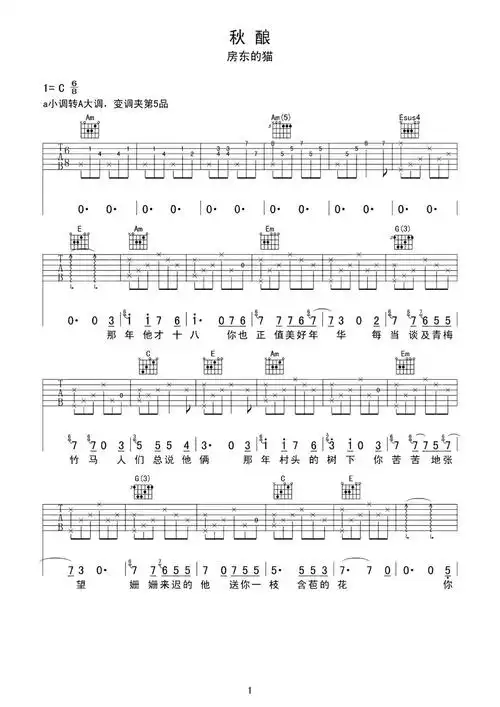 吉他谱秋酿房东的猫