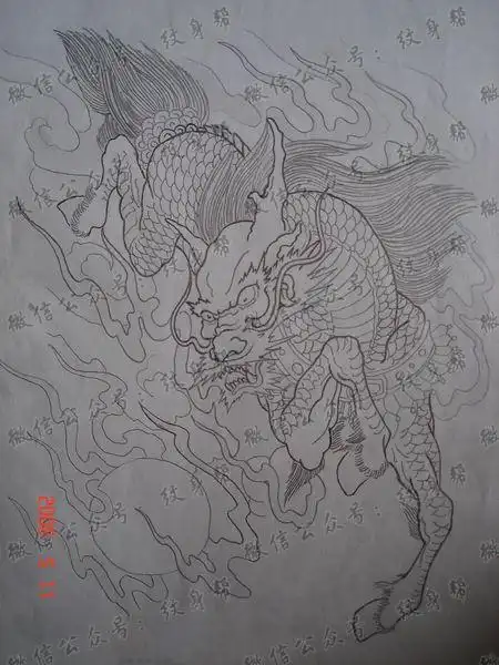 时尚经典的麒麟纹身手稿