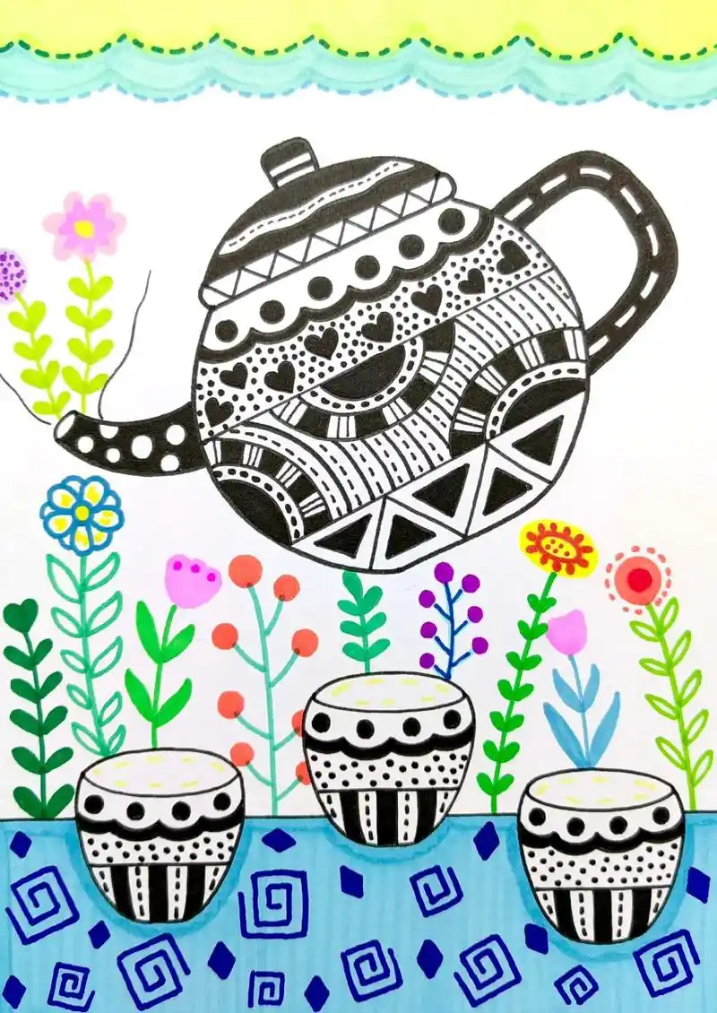 茶壶.#儿童画 #简笔画 #线描 #少儿美术教育 #美术课件 - 抖音