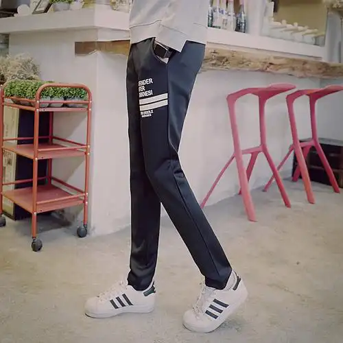 卫裤男小脚修身薄款夏天男士休闲裤青少年男生潮流针织运动裤潮