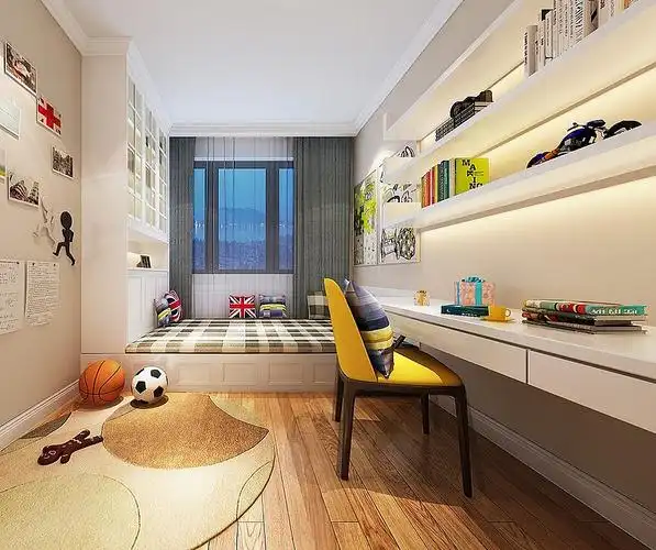 郑州正商华钻装修小三房103平-儿童房标配榻榻米与书架