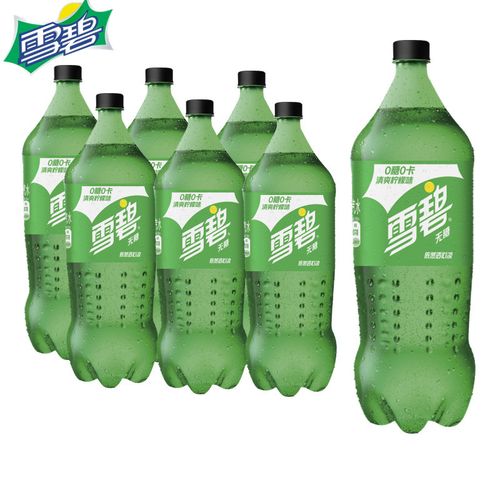 雪碧无糖0卡雪碧碳酸饮料柠檬味汽水2升大瓶家庭分享整箱装包邮