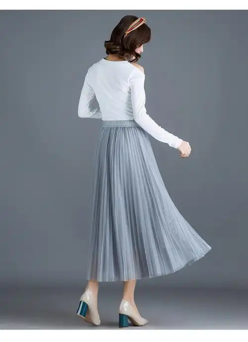 夏天长裙子百褶裙半身裙的网纱女2020高腰a字裙中长款纱裙子 粉色