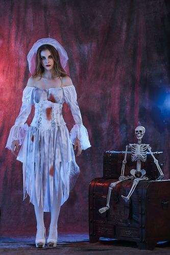 万圣节恐怖血腥鬼新娘服装 鬼节带血染血成人女鬼新娘吓人服装