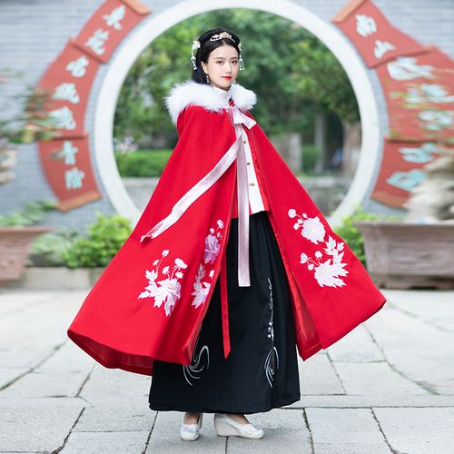 汉服斗篷重工刺绣加厚毛呢长款大摆古风披风