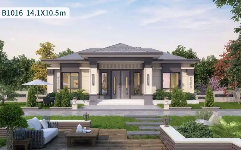 一层新中式别墅,传统与现代潮流的碰撞编号1016,砖混结构,3室2厅2卫