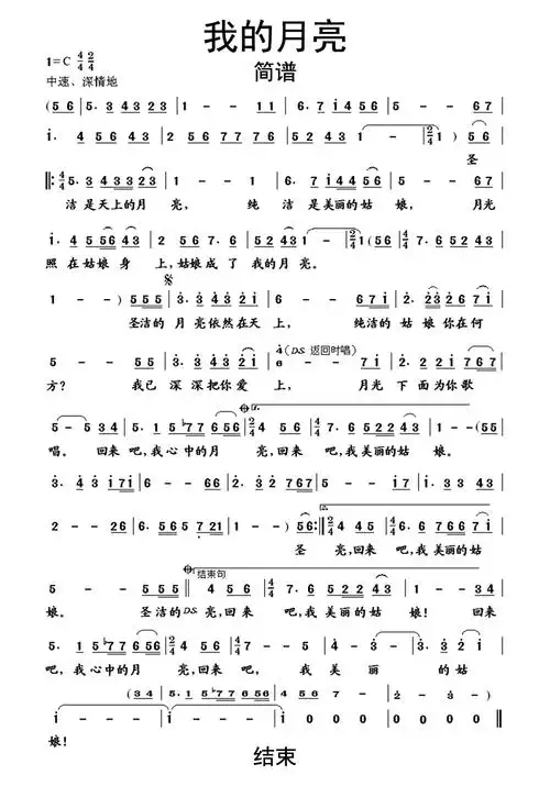 我的月亮歌词简谱第1页