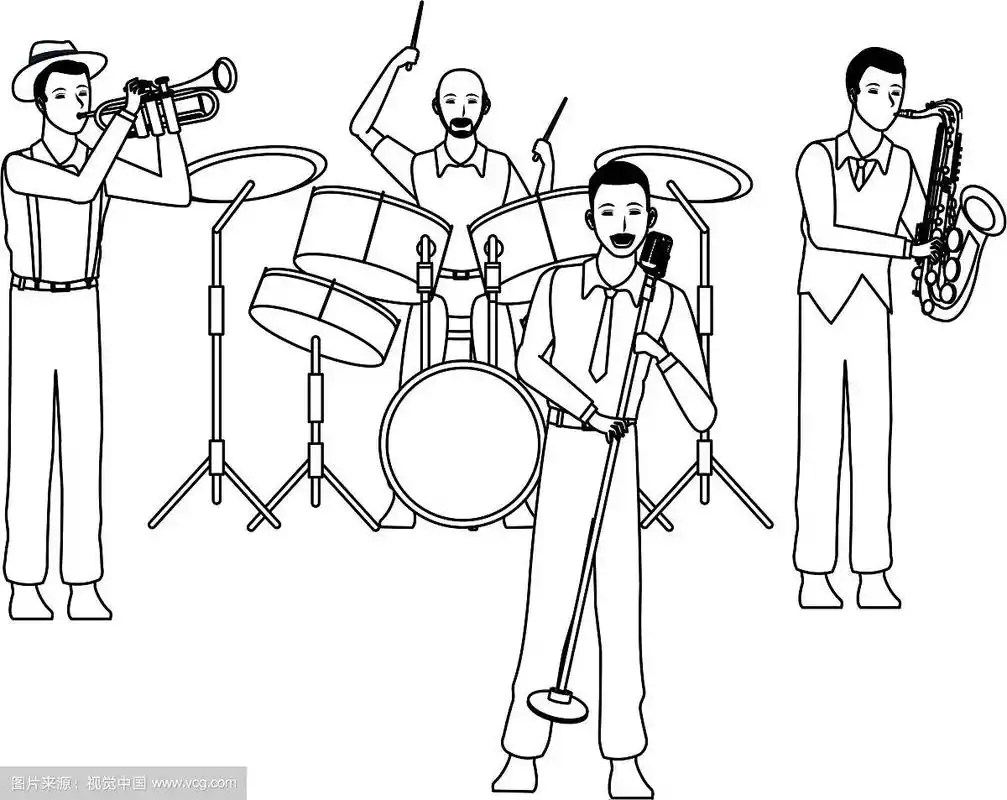 在黑白乐队中演奏的音乐家