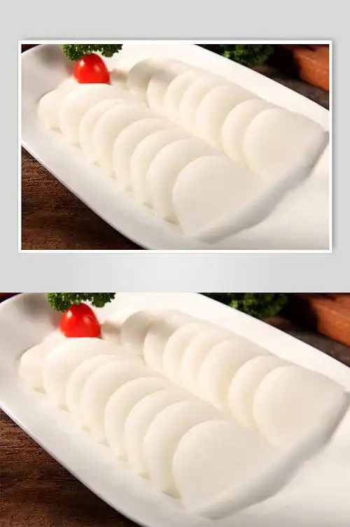 家常白萝卜片火锅美食菜品摄影图片