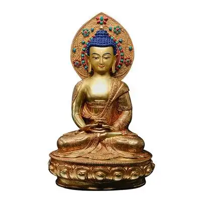 藏村  阿弥陀佛藏传佛教密宗摆件尼泊尔10寸铜全鎏金三宝佛佛像