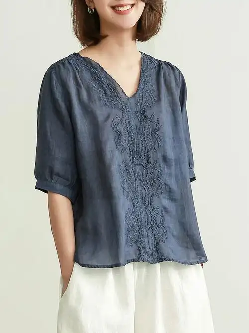 苎麻上衣女高端2021