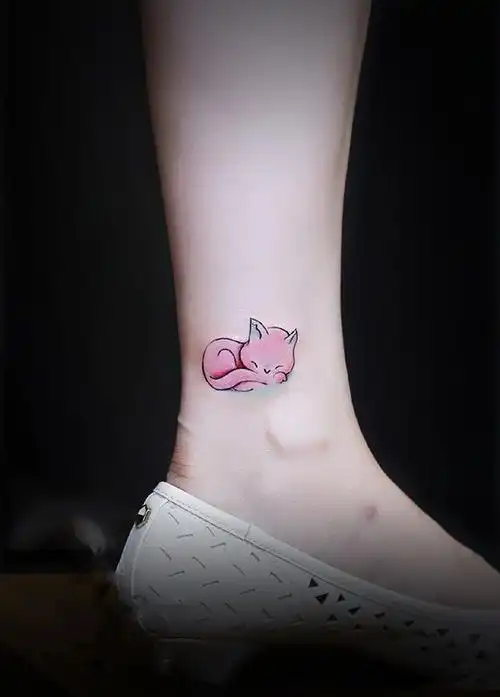 梦中天使,脚踝可爱小狐狸卡通纹身