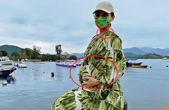 胡杏儿挺8月孕肚春游,穿连衣裙撑得紧绷,脖子四层褶皱抢镜