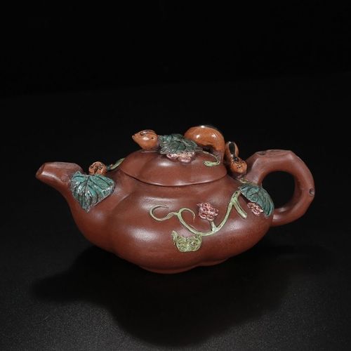 精品宜兴紫砂壶松鼠葡萄壶底款蒋蓉纯手工制作原矿底槽清茶壶茶具