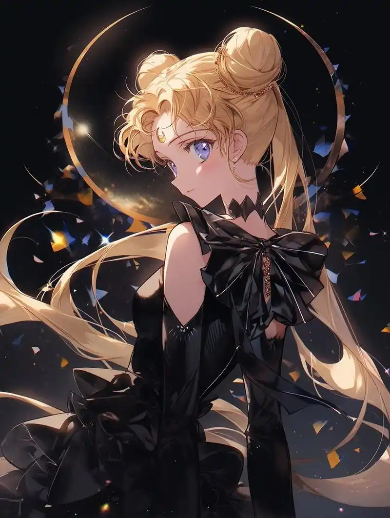 美少女战士月野兔穿着黑色连衣裙95星空眼影78让眼睛闪耀如星辰