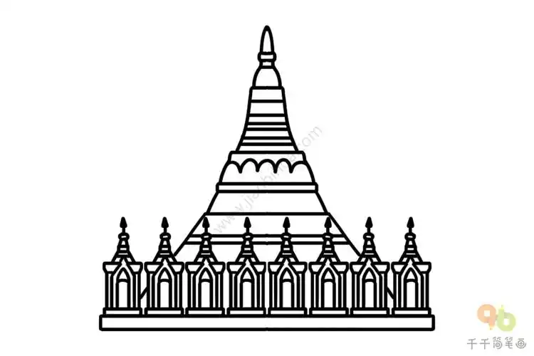 仰光大金塔简笔画,金碧辉煌的缅甸仰光大金塔是驰名世界的佛塔,也是