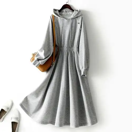 2022春新款时尚休闲收腰中长款宽松显瘦连衣裙